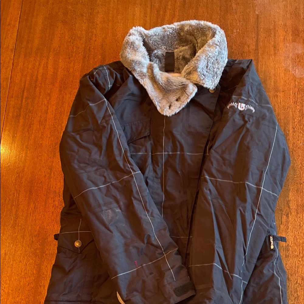 Burton Black Puffer Jacket with Faux Fur Collar
